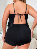 Sexy Erotic Pajamas Solid Color Plus Size Two-Piece Shorts Set