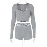 Women sexy long-sleeved crop T-shirt and high-waisted shorts two-piece set