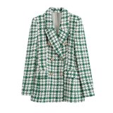 Women Autumn Loose Plaid Blazer and Belted Skirt Two-piece Set