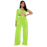Women autumn sexy one-shoulder long-sleeved Top and trousers two-piece set