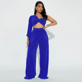 Women autumn sexy one-shoulder long-sleeved Top and trousers two-piece set