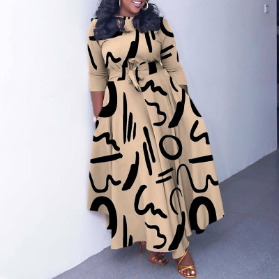 Women's Autumn and Winter Fashion Chic Strappy African Plus Size Maxi Dress