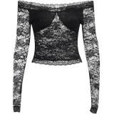 Off Shoulder See-Through Lace long-sleeved top autumn t-shirt for women