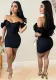 Slim and sexy solid color Off Shoulder puffy sleeves Bodycon pleated dress