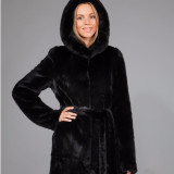 Faux Fur Coat Women's Maxi Black Belted Warm Jacket