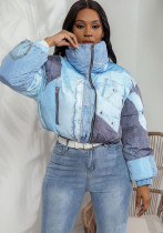 Fashion Women's Coat Denim Pattern Printed Cotton Padded Jackets