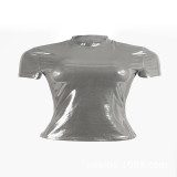 Silver glossy Round Neck short-sleeved Slim Fit sexy Crop T-shirt top