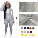 Women Sports Casual Solid Hoodies and Pant Two-piece Set