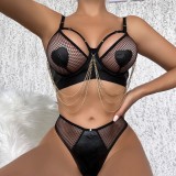 Women Sexy Hollow See-Through Sexy Lingerie with Chain Two-piece Set