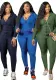 Plus Size Women Fall/Winter Casual Solid Zipper Top and Pant Two-piece Set