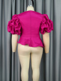 Women Casual Pleated Puff Sleeve Asymmetric Ruffle Skirt