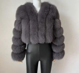 Women Winter Warm Patchwork Crop Long Sleeve Faux Fur Jacket