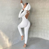 Women Fall and Winter Backless Hooded Long Sleeve Solid Jumpsuit