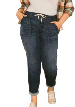 Plus Size Women Fall High Waisted Loose Stretch Denim Pants