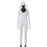 Women Fall and Winter Backless Hooded Long Sleeve Solid Jumpsuit