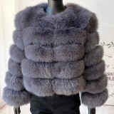 Women Patchwork Winter Warm Long Sleeve Crop Faux Fur Jacket