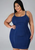 Plus Size Women Denim Strap Dress