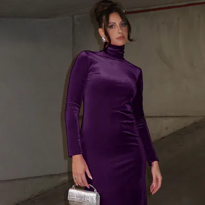Women Fall Solid Turtleneck Bodycon Long Sleeve Dress