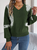 Fall and Winter Women Casual Contrast Color Striped Balloon Sleeve Basic Sweater