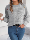 Autumn And Winter Solid Color Button Lantern Sleeve Pullover Sweater For Women