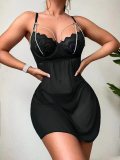 Spring And Summer Sexy Straps Low Back See-Through Nightgown Pearl Sexy Dress