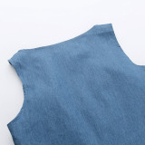 Women's Fashionable And Sexy Keyhole Denim Hollow Tank Top