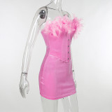 Strapless Feather Sexy Fashionable Bodycon Dress