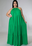 Plus Size Sexy Sleeveless Solid Color Bohemian Long Swing Dress