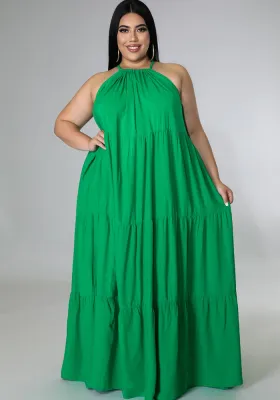 Plus Size Sexy Sleeveless Solid Color Bohemian Long Swing Dress
