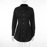 Fashionable Autumn Solid Color Button Slim Long-Sleeved Shirt Dress