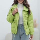 Down Jacket Women's Winter Bright Color Stand Collar Cotton Padded Coat