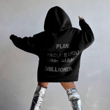 Autumn Letter Beaded Hooded Zipper Hoodies Trendy Fashion Loose Jacket For Women