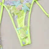 Women's Lace Embroidery Floral Contrast Color Patchwork Sexy Underwear Set Bikini Lingerie Set