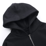 Autumn Letter Beaded Hooded Zipper Hoodies Trendy Fashion Loose Jacket For Women