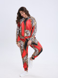 Plus Size Women Casual Print Hoodies and Pant Two-Piece Set