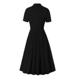 Plus Size Women Loose Turndown Collar Short Sleeve Button Dress