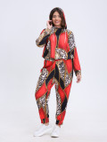Plus Size Women Casual Print Hoodies and Pant Two-Piece Set