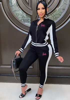 Women Zippered Long Sleeve Printed Top and Pant Two-piece Set