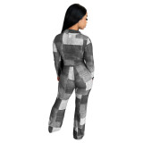 Women Casual Printed Long Sleeve Shirt and Pant Two-piece Set