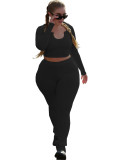 Plus Size Women Ribbed Casual Top and Pant Set