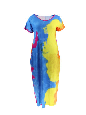 Plus Size Women Short Sleeve Tie Dye Dress