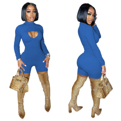 Women Casual Solid Long Sleeve Cut Out Romper