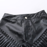 Autumn Leather Ruffle Sexy Shorts