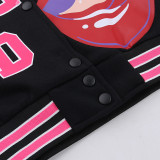 Long-Sleeved Patchwork Letter Printed Short Jacket Autumn And Winter Versatile Baseball Uniform Coat For Women