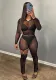 Women autumn and winter mesh hollow See-Through long-sleeved Top and Pant Casual two-piece set