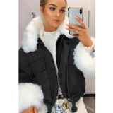 Women Winter Loose Fur Collar Turndown Collar Denim Jacket