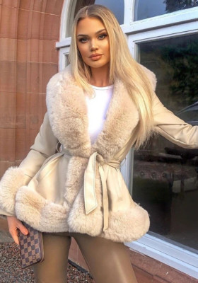 Women winter furry Faux warm jacket