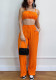 Women Summer Solid Sleeveless Sexy Suspender Top and Pleated Pants Two-piece Set