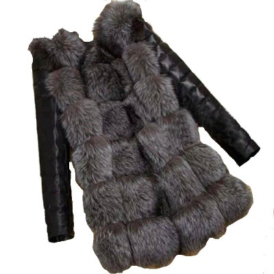Women Winter Black Long Sleeve Thick Warm Faux Furry Jacket