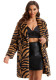 Women Autumn and Winter Zebra Print Faux furry Turndown Collar Warm Jacket